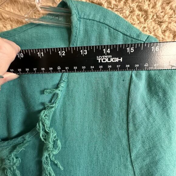 Pecock Ways Artisan 100% Linen Teal Lagenlook Tunic Top Dress Sz L Art To Wear - Picture 16 of 16